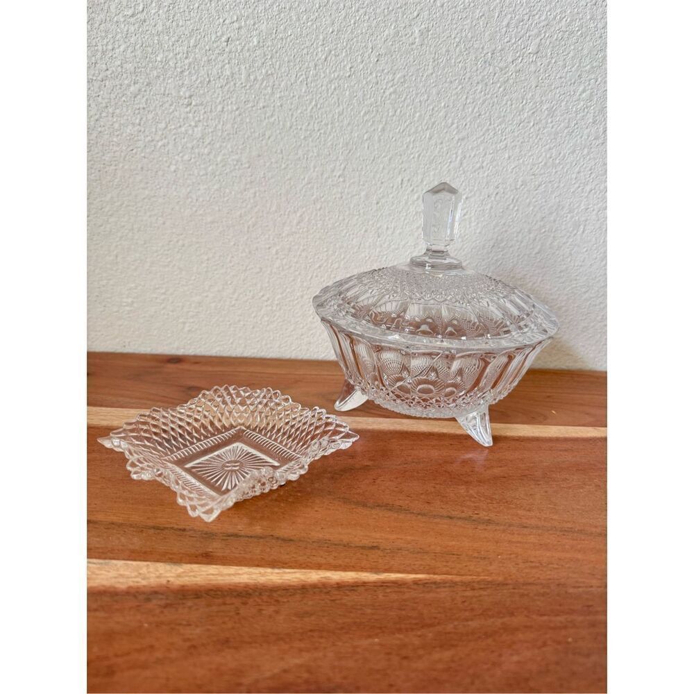 Glass trinket candy dish bowl Victorian depression home decor